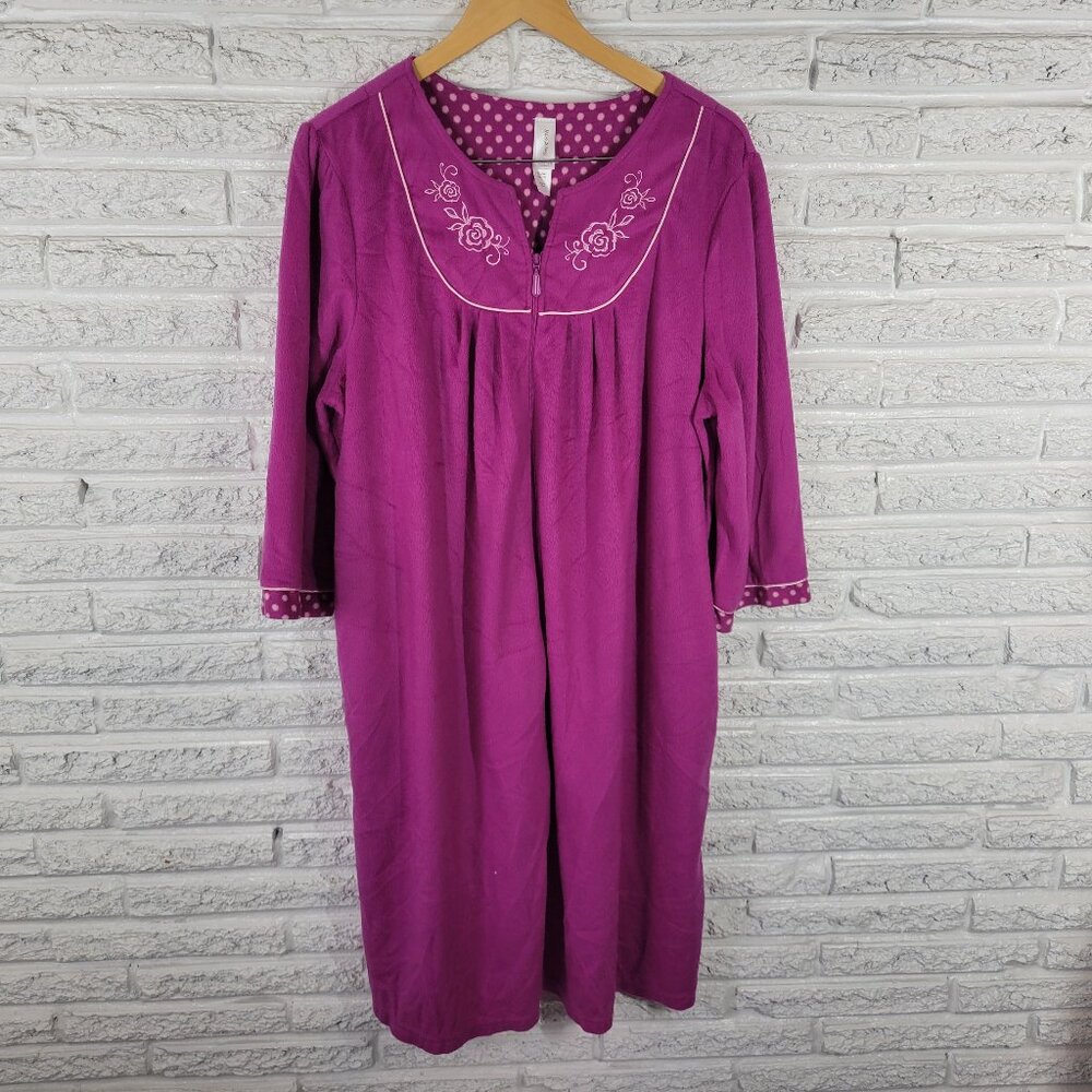 White Stag Robe Womens XL Purple Fleece Zip Up 3/4 Sleeve Pockets Sleep SWE44E